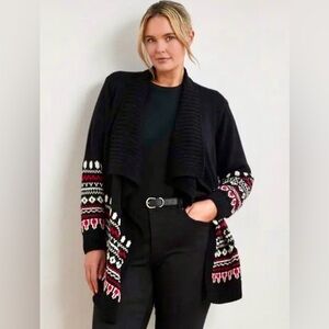 Lauren Ralph Lauren Womens
Black Fair Isle Cotton Shawl-Collar Cardigan 2X